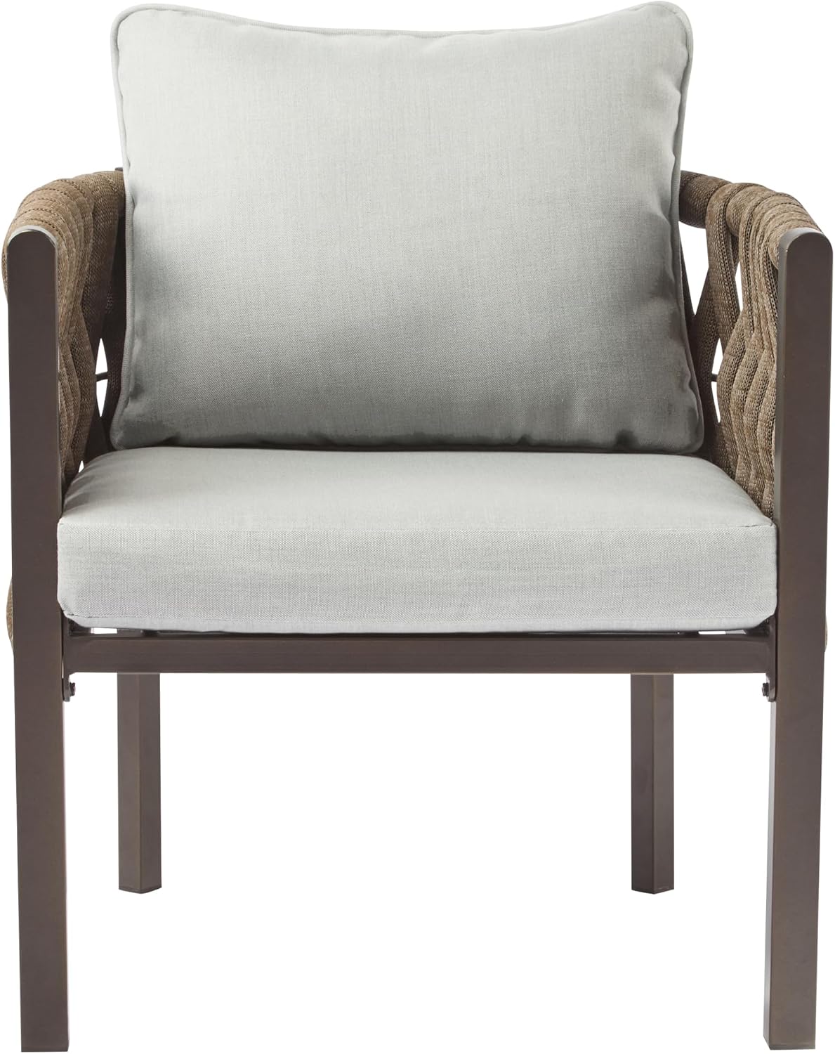 Christopher Knight Home Lena Patio Club Chairs Set of 2, Metal Accent Chairs, Rope Woven Backrest Armchair, Upholstered Cushions Seating, Tub Back Design for Backyard Garden, Brown+Light Gray