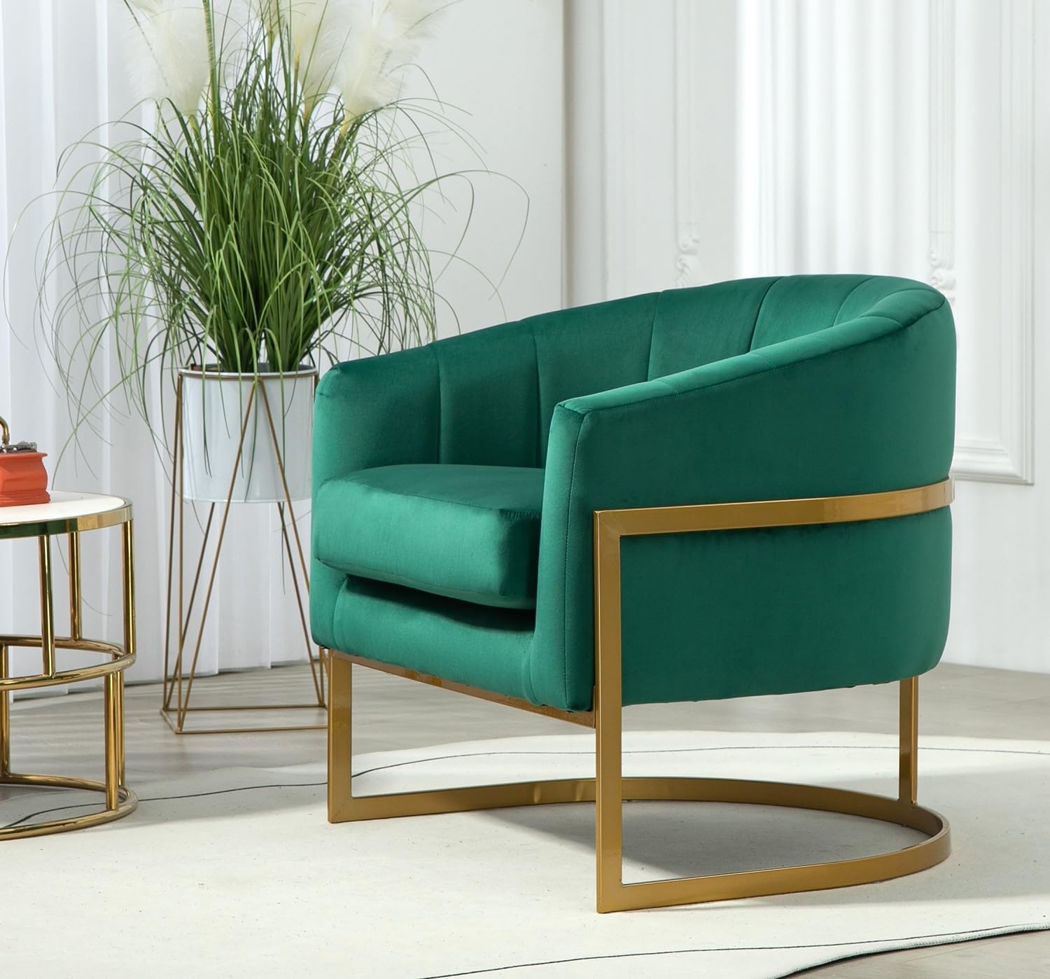 Container Furniture Direct Velvet Modern Accent Armchair - Luxury Gold Frame | Versatile Seating for Living Room, Bedroom, Office, Green