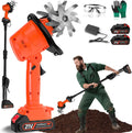 21V Cordless Mini Tiller Cultivator, 2025 New Hand Held Tiller for Gardening, 235RPM with 4 Rows of Tines for Lawn/Gardening/Soil Cultivation, Dual Safety Switch (with Pole)