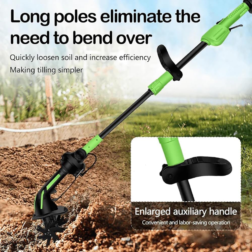 24V 2-in-1 Cordless Tiller Cultivator & Electric Handheld Tiller, 4' Depth x 4' Width, 51' Extension Rod, 235 RPM Lightweight Electric Garden Tiller with 2x1500mAh Batteries & Charger