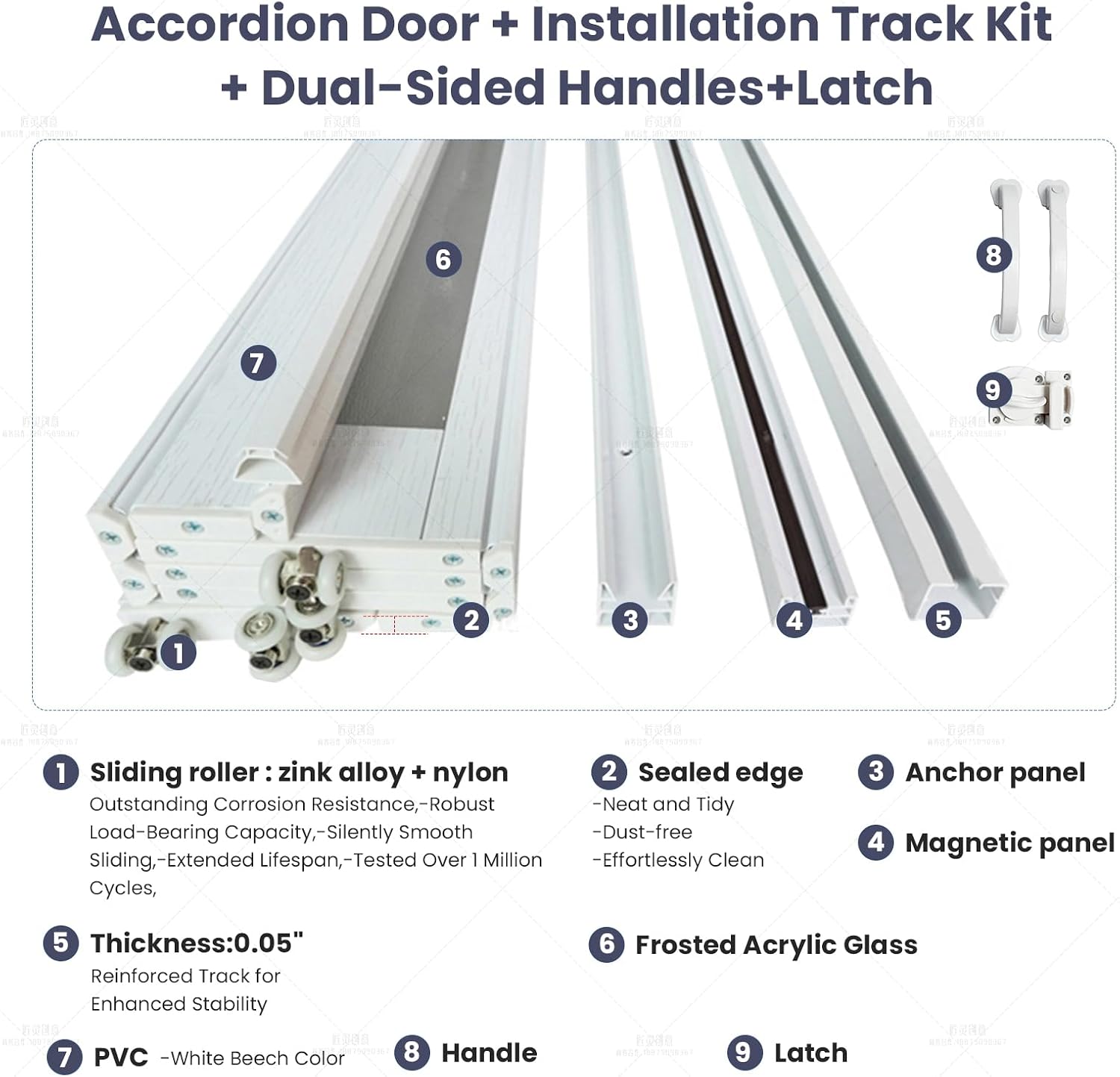 DIYHD 72X96in Glass Accordion Door, Large PVC Folding Door with Frosted Acrylic Panel for Privacy & High Light Transmission – Ideal for Oversized Openings, Space-Saving Closet or Room Divider