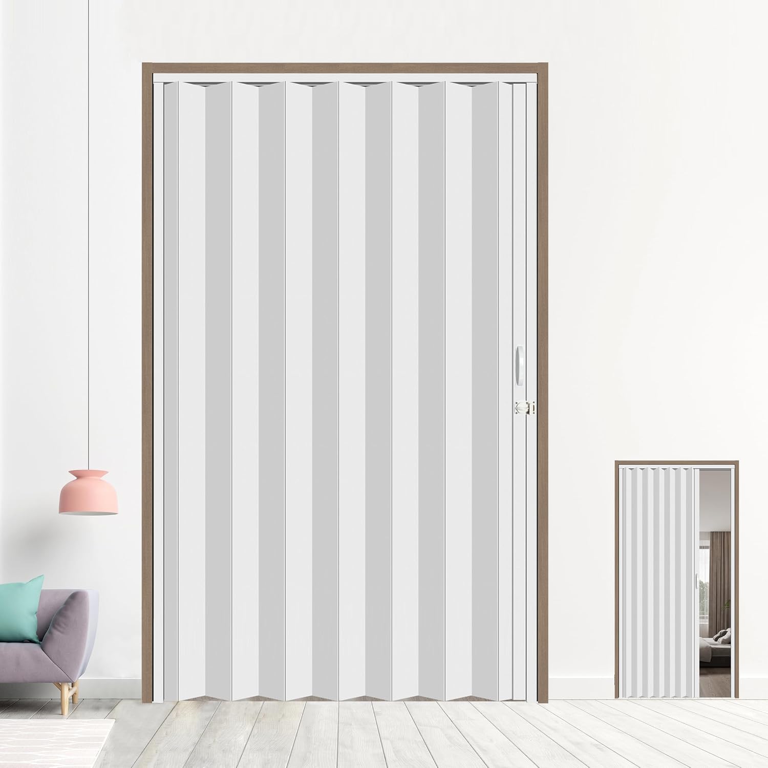 60X79in Interior Folding Accordion Doors for Living Spaces,White PVC,Handle Latch Includes