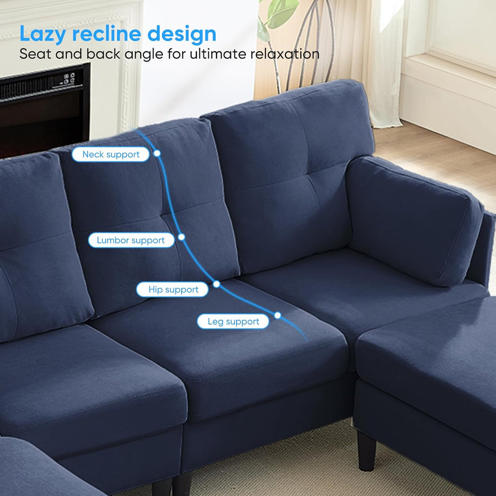 PUREMIND Sectional Couches for Living Room, Modern Snow Velvet U-Shaped Sofa Couch with Double Chaise, Upholstered 4 Seater Home Sofa for Living Room, Apartment, Office,Blue