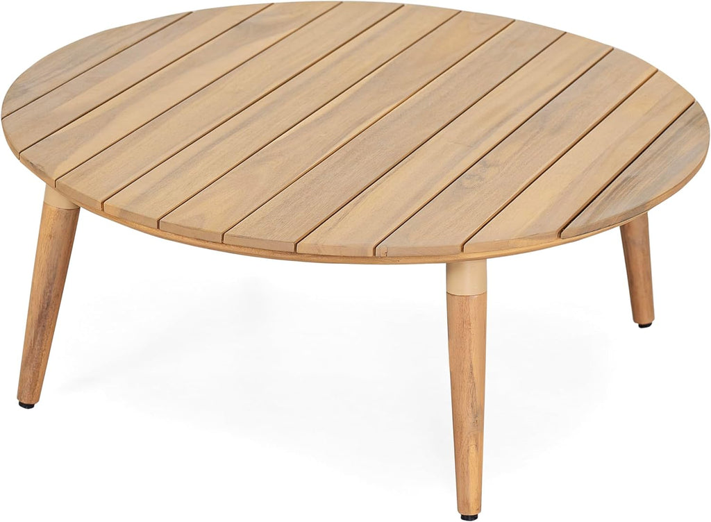 Christopher Knight Home Lalina Outdoor Coffee Table, Acacia Wood Accent Table with Slatted Panel Design, Round Patio Table for Garden Porch Balcony, Low Maintenance Outdoor Furniture, Natural