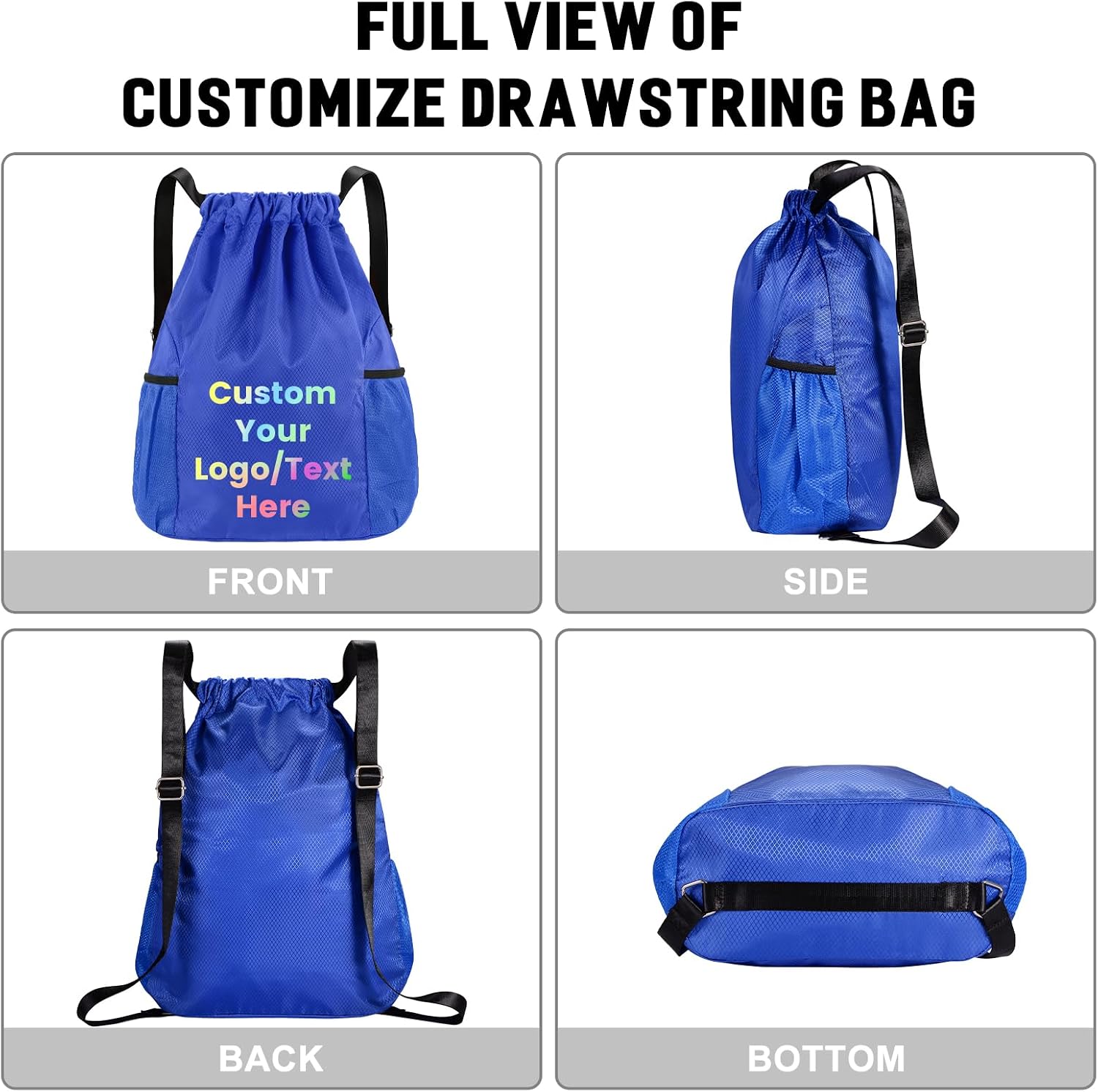Fyore 20 Pack Personalized Drawstring Bags with Logo Text Bulk Custom Oxford Fabric Large Capacity Drawstring Backpack 11.81x4.72x16.14 in