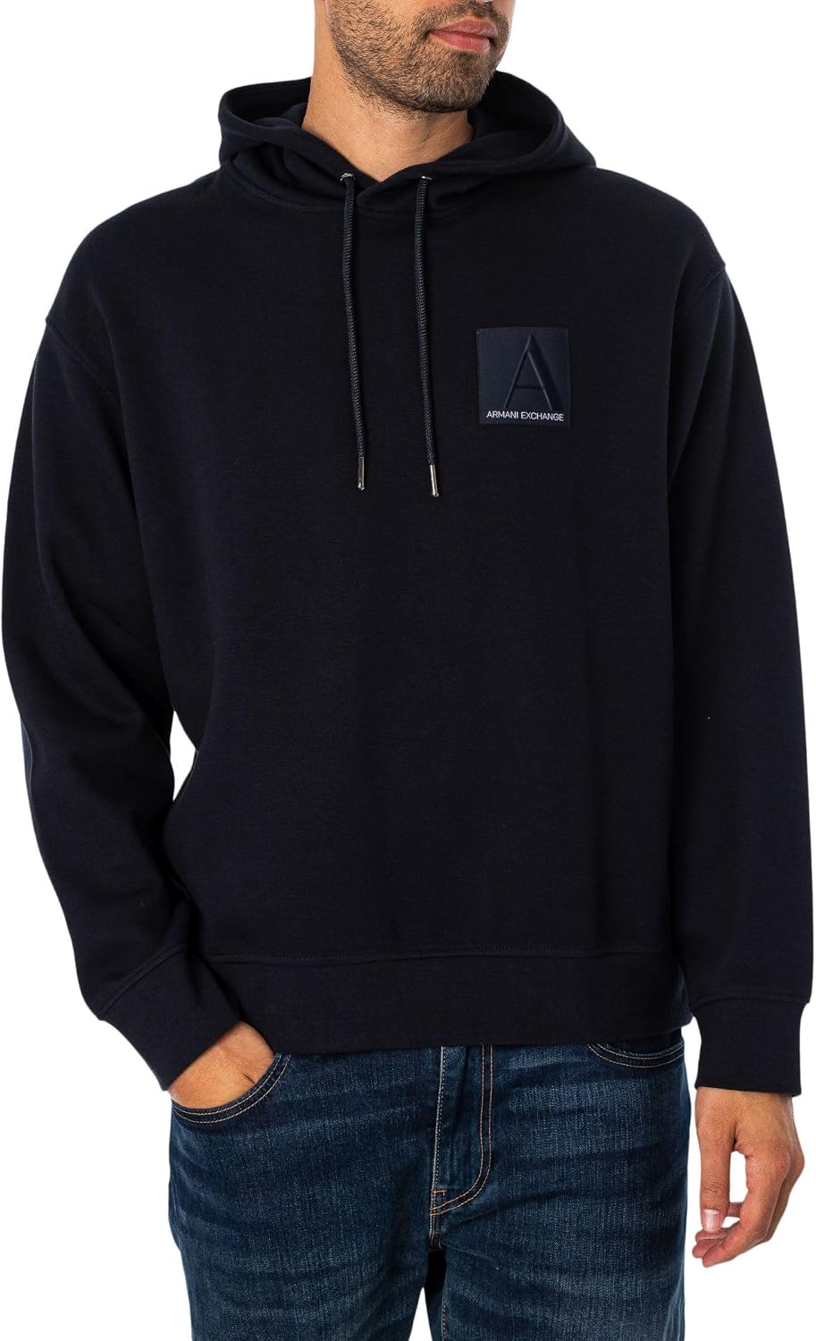Armani Exchange Men's Limited Edition a Line Logo Stretch Cotton Poly Hooded Drawstring Sweatshirt