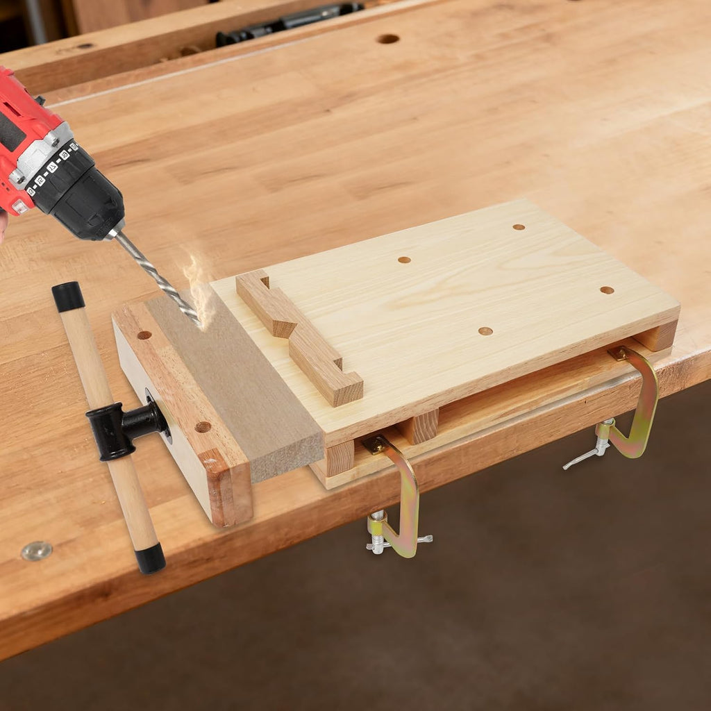 Portable Woodworking Bench with Adjustable Vise, Rubber Wood Workbench for DIY, Chiseling, Sawing, Planing, Compact Tabletop Workstation for Home & Workshop