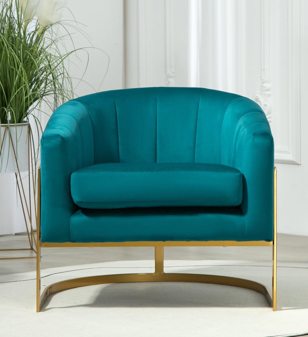 Container Furniture Direct Velvet Modern Accent Armchair - Luxury Gold Frame | Versatile Seating for Living Room, Bedroom, Office, Greenish Blue