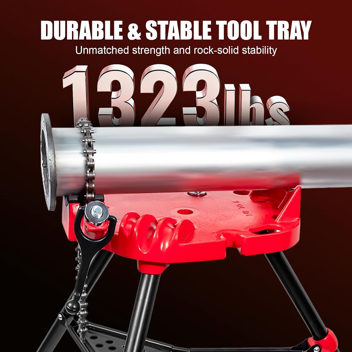 Tripod Pipe Vise Stand, Heavy-Duty 1/8'-6' Capacity, Portable Chain Vise with Tool Tray for Welding & Plumbing