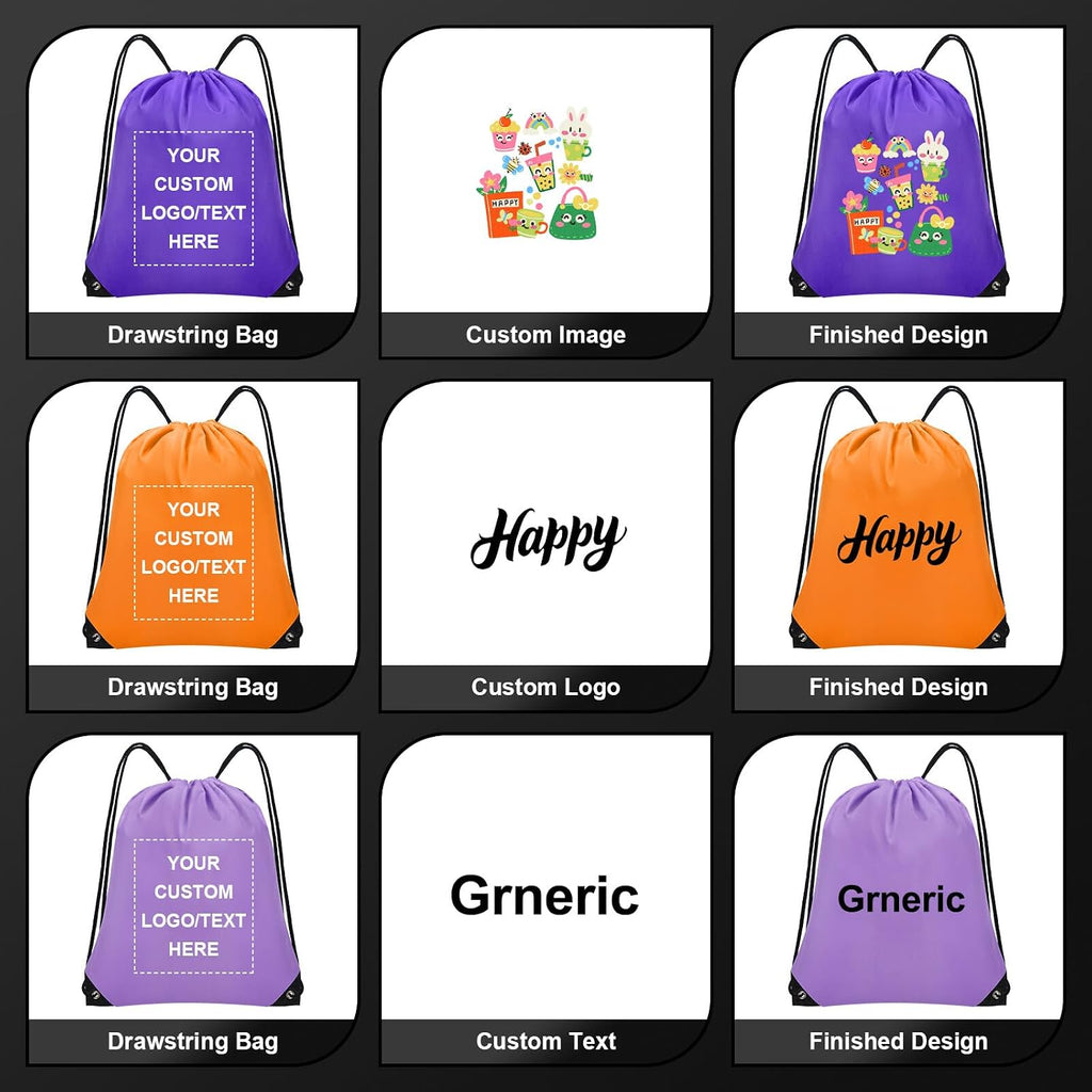 Grneric Personalized Drawstring Backpacks Bulk with Custom Logo 100 Pack Polyester String Gym Bags for Events, Travel, Sports, Black