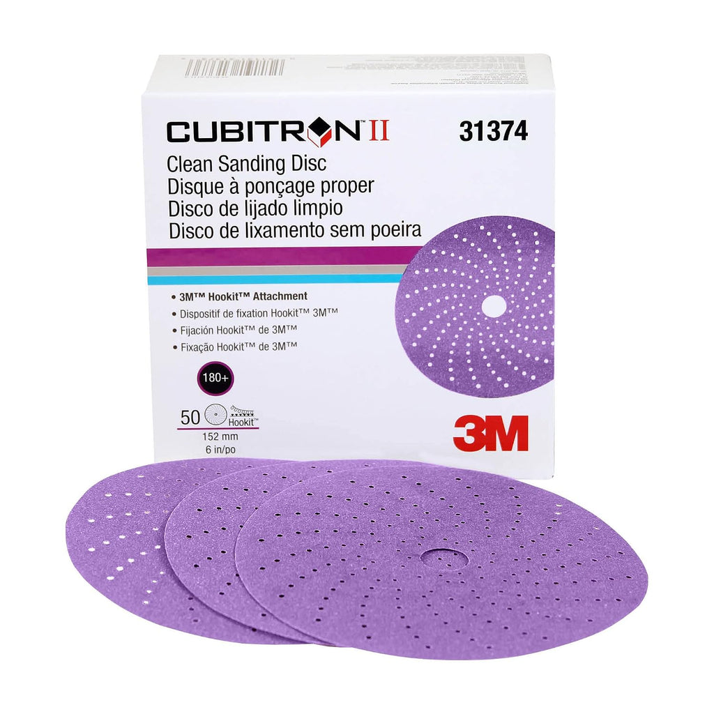 3M Cubitron, Hookit Clean Sanding Abrasive Disc 31374, 6 in, 180+ Grade, 50 Count Discs, Virtually Dust-Free, High Performance, Multi-Hole Pattern, Feather Edging, Stock Removal (Pack of 4)