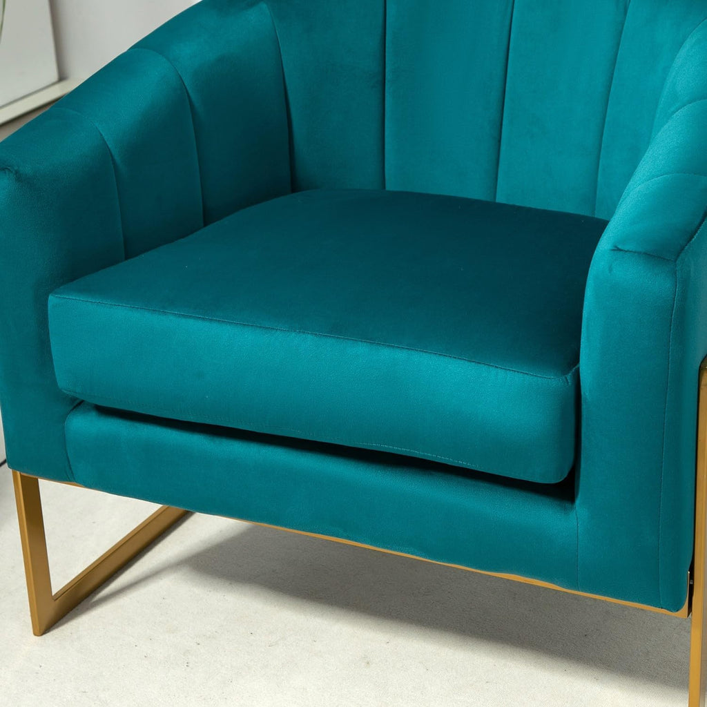 Container Furniture Direct Velvet Modern Accent Armchair - Luxury Gold Frame | Versatile Seating for Living Room, Bedroom, Office, Greenish Blue