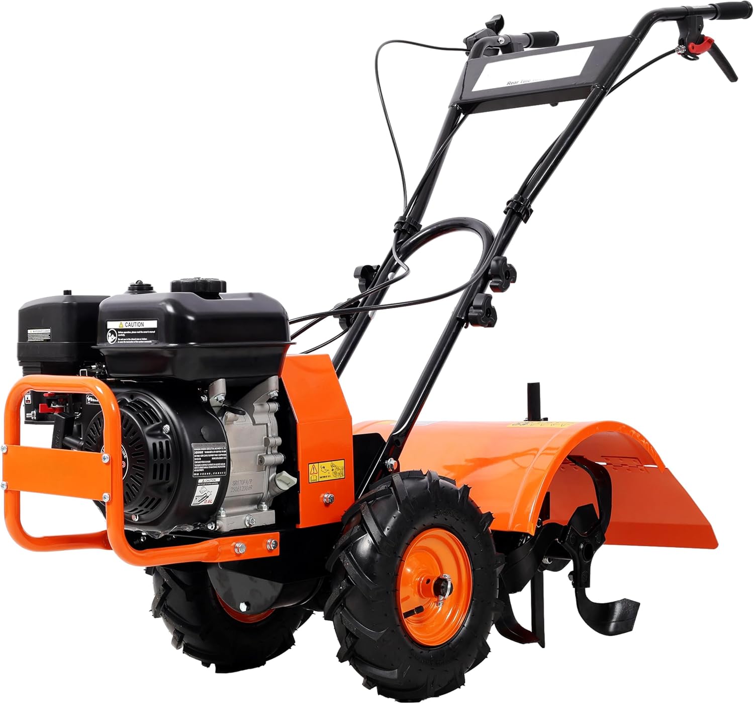 【LuckyNote】 Heavy Duty Power Tiller, Rear Tine Tiller - 7HP Gas Engine 212CC, 20' Wide and 8' Deep Cultivator - Garden Soil Prep for Planters and Vegetable Beds and More.13 Inch Agricultural Tires