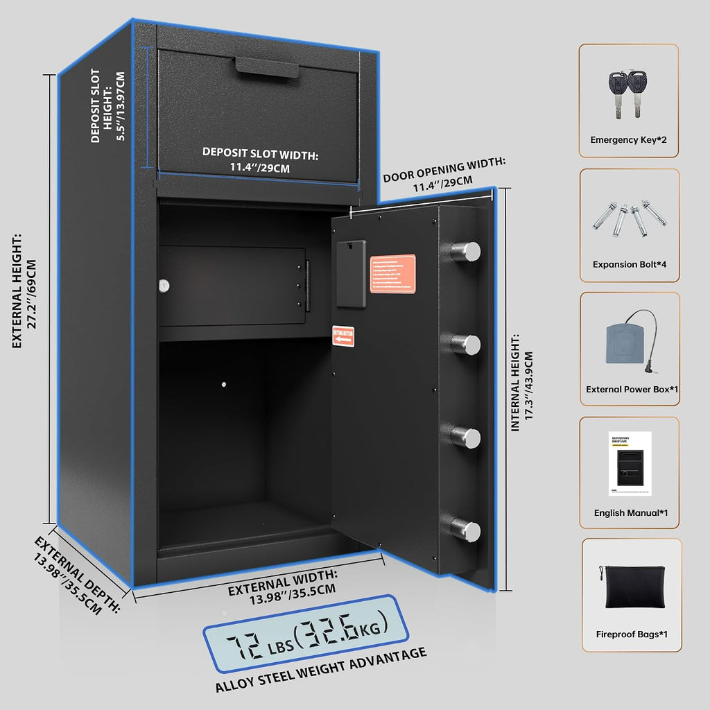 KAER 6.5 CuFt Drop Safe for Business, Cash Safe with Drop Slot, 72 lbs Heavy Duty Money Safe Box with Deposit Slot, Anti-Theft Safety Boxes for Home Floor Safe, Quick Access Digital Keypad Keys