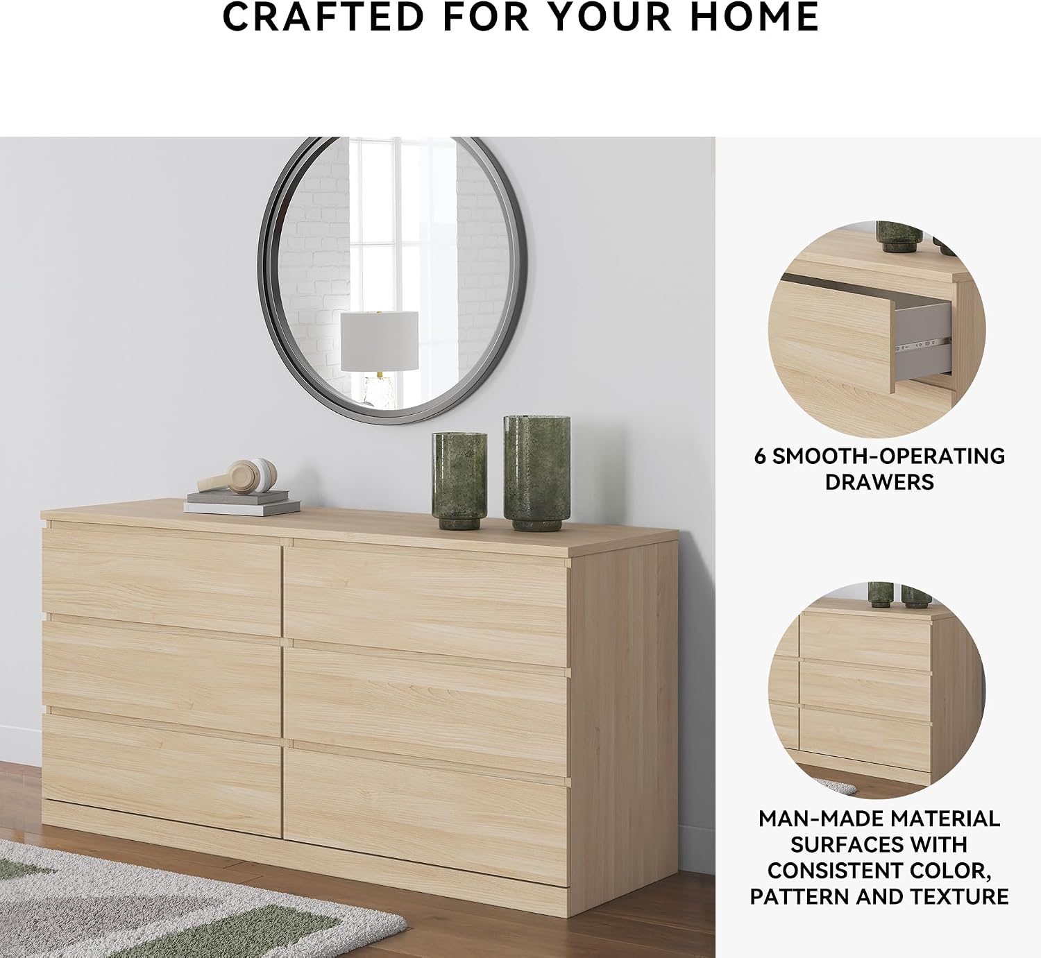 Signature Design by Ashley Onita Contemporary 6-Drawer Dresser with Ash Finish, Light Brown