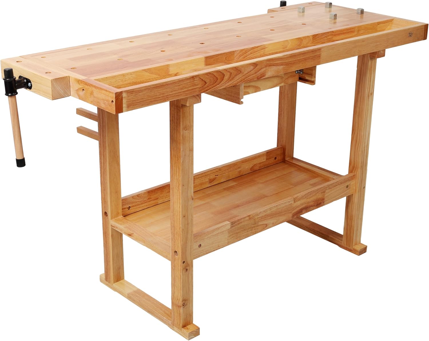 Montary 55' Wood Workbench, Heavy Duty Woodworking Bench with Adjustable Handle, 300Lbs Load Capacity Woodworking Table Work Bench with Drawer & Shelf for Garage, Workshop, Home Storage