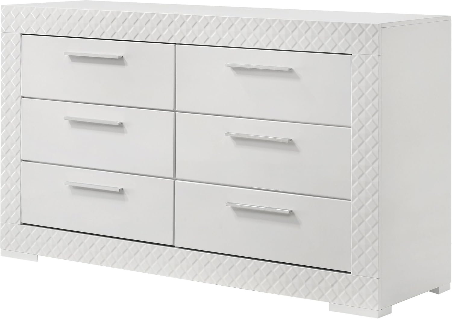 Coaster Home Furnishings - Ives - Wood - 6-Drawer Dresser with Contemporary Style, Tile Emboss, Felt-Lined Top, Metal Handles, Metal Extension Glides - Bedroom - White High Gloss - 224943