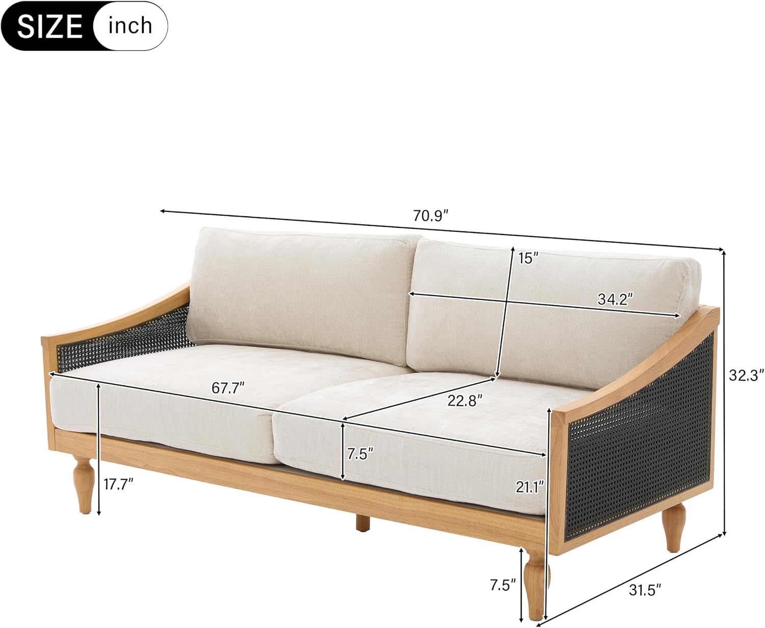 Christopher Knight Home Harper Mid-Century Loveseat Sofa Couch, 2-Seater Lounge Sofa with Rattan Armrests and Wooden Legs, Chenille Upholstered Couches for Living Room and Small Space, Black