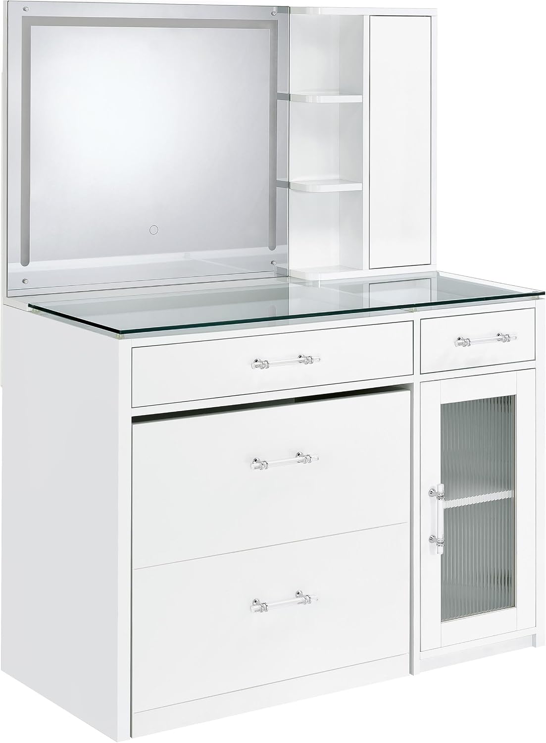 Coaster Home Furnishings Flora 2-Drawer Vanity Set with Led Mirror White High Gloss