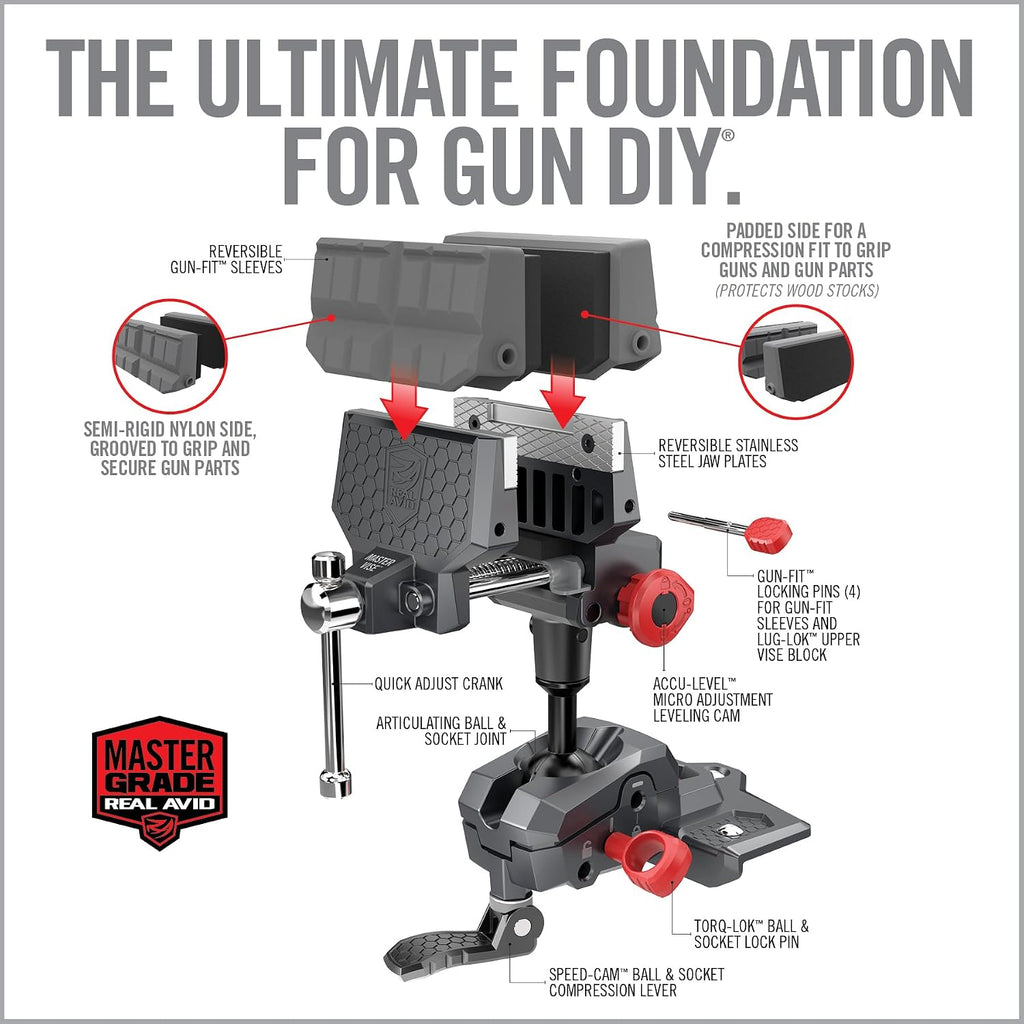 Real Avid Vise and Smart-Assist Combo - 360° Articulating Bench Vise & Hands-Free Accessory System - Includes Vise Jaws, Magnifying Glass, Rechargeable Work Light & Phone Holder