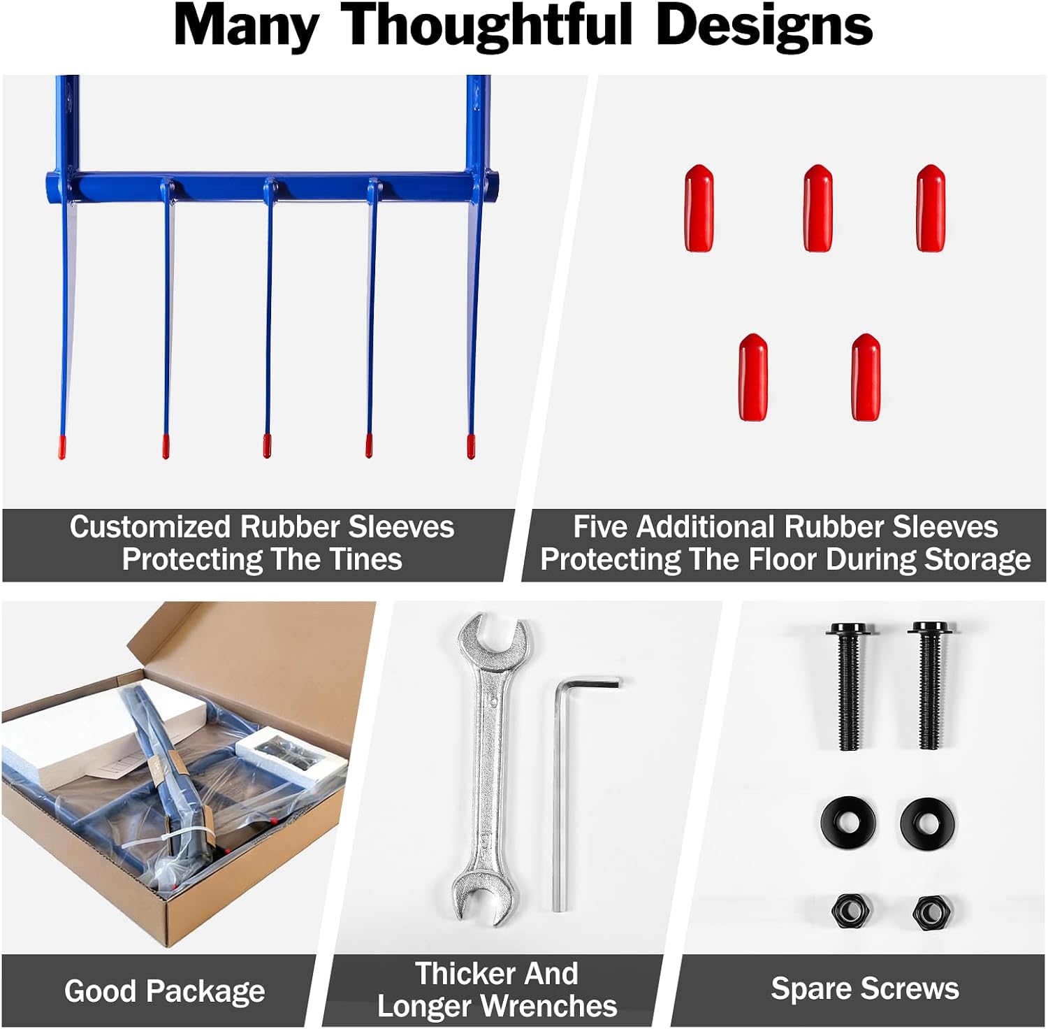 56'' Heavy Duty Broadfork for All the Soils, Unbreakable Design Pitchfork, 5 Sharp and Cambered 11'' Tines Bord Fork Garden Tool, Ergonomic Handles, Good Package, Easy Assembly, Blue.