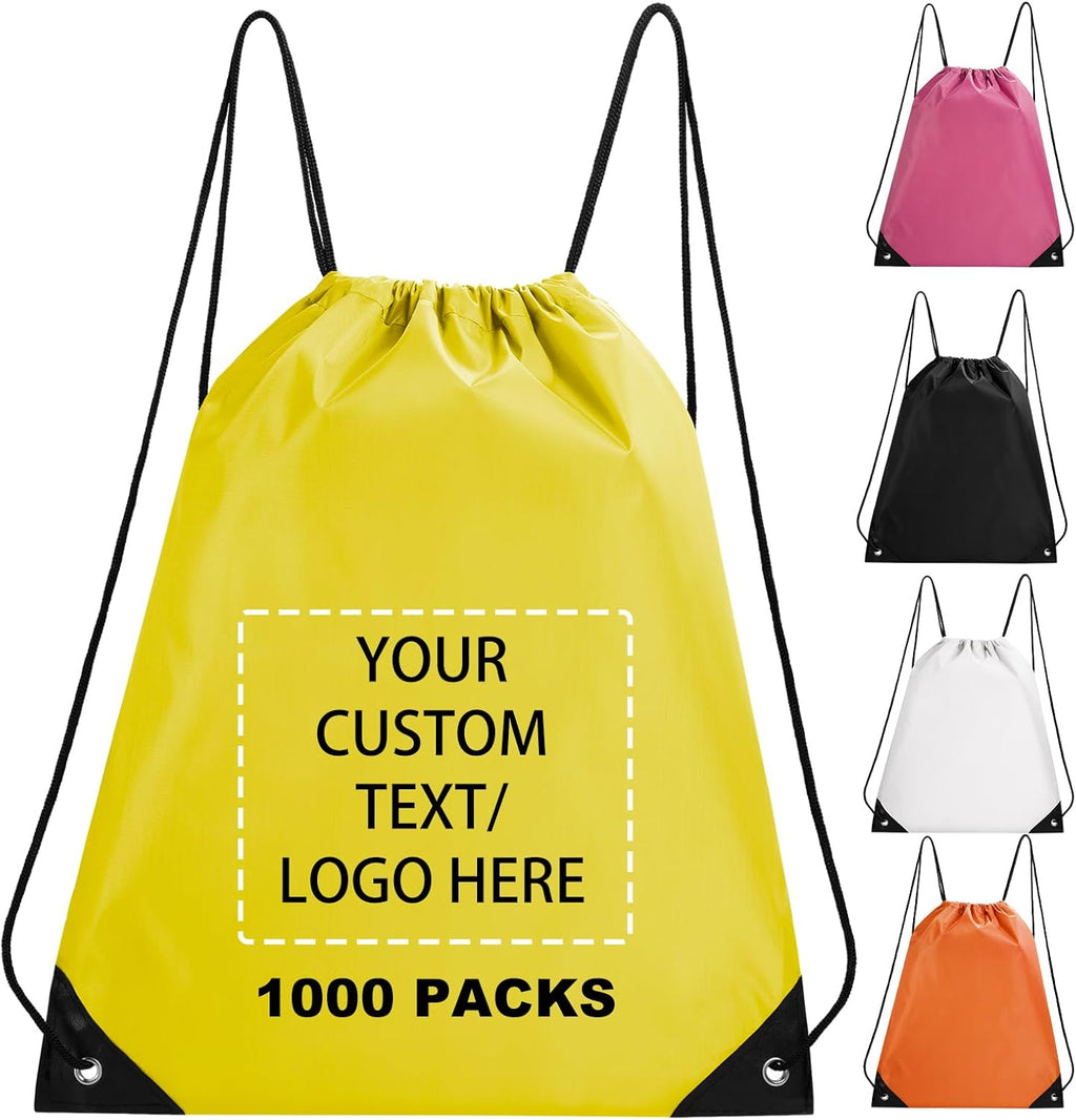 Fyore Custom Drawstring Bags with Logo, 1000 Pack Bulk Personalized String Backpacks for Gym, Sports Events, Travel, Daily Use, and Business Promotions