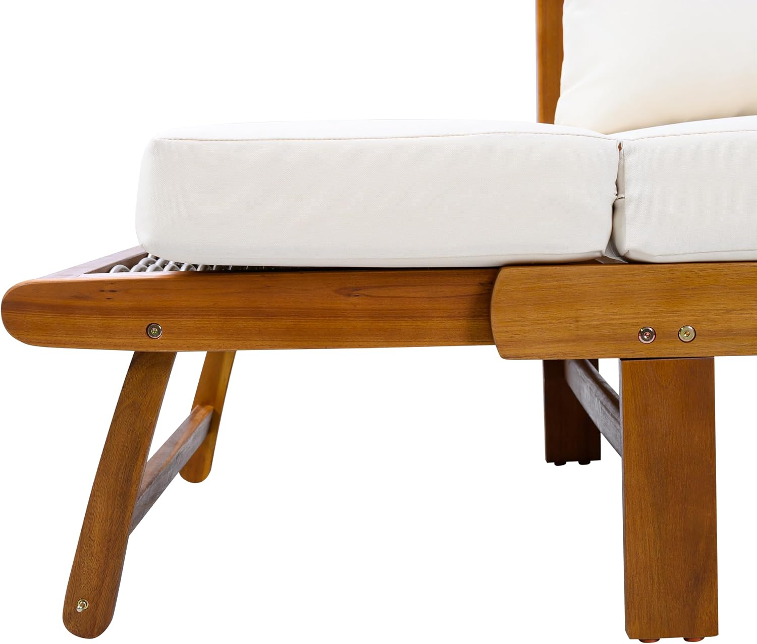 Christopher Knight Home Guru Patio Convertible Couch with Adjustable Armrest, Acacia Wood Outdoor Daybed, PE Wicker Patio 3 Seater Sofa, Back Pillow+Removable Cushion, Teak+Cream
