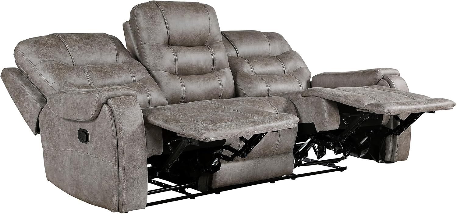 Lexicon Reclining Sofa for Living Room, Double Recliner RV Couch, Manual Wall Hugger Recliner Home Theater Seating Microfiber Reclining Couch, 87''W Sofa, Grayish Brown