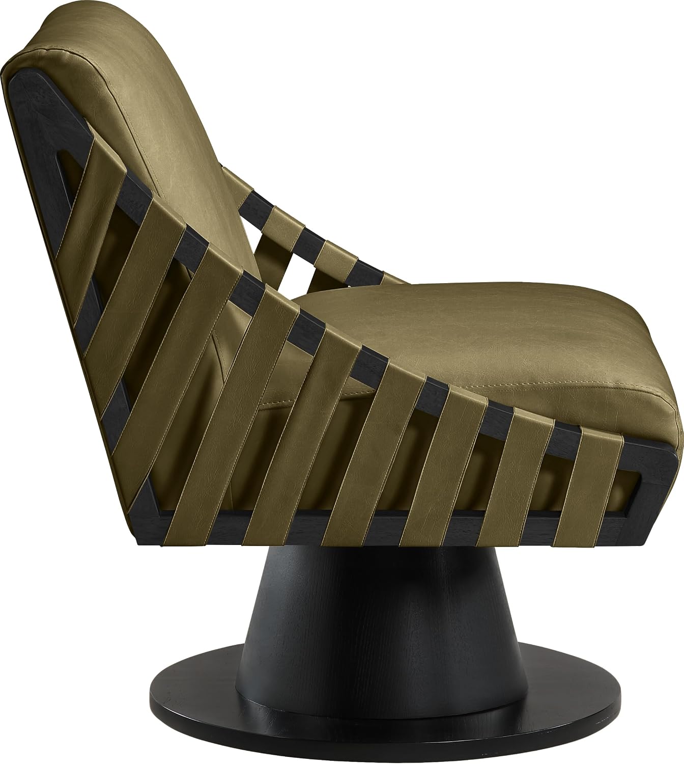 Meridian Furniture 33002Olive Millwin Collection Art Deco Swivel Accent Chair with Rich Olive Green Vegan Leather, Black Finish, Solid Wood Frame and Base, 28' W x 30' D x 32.5' H, Olive