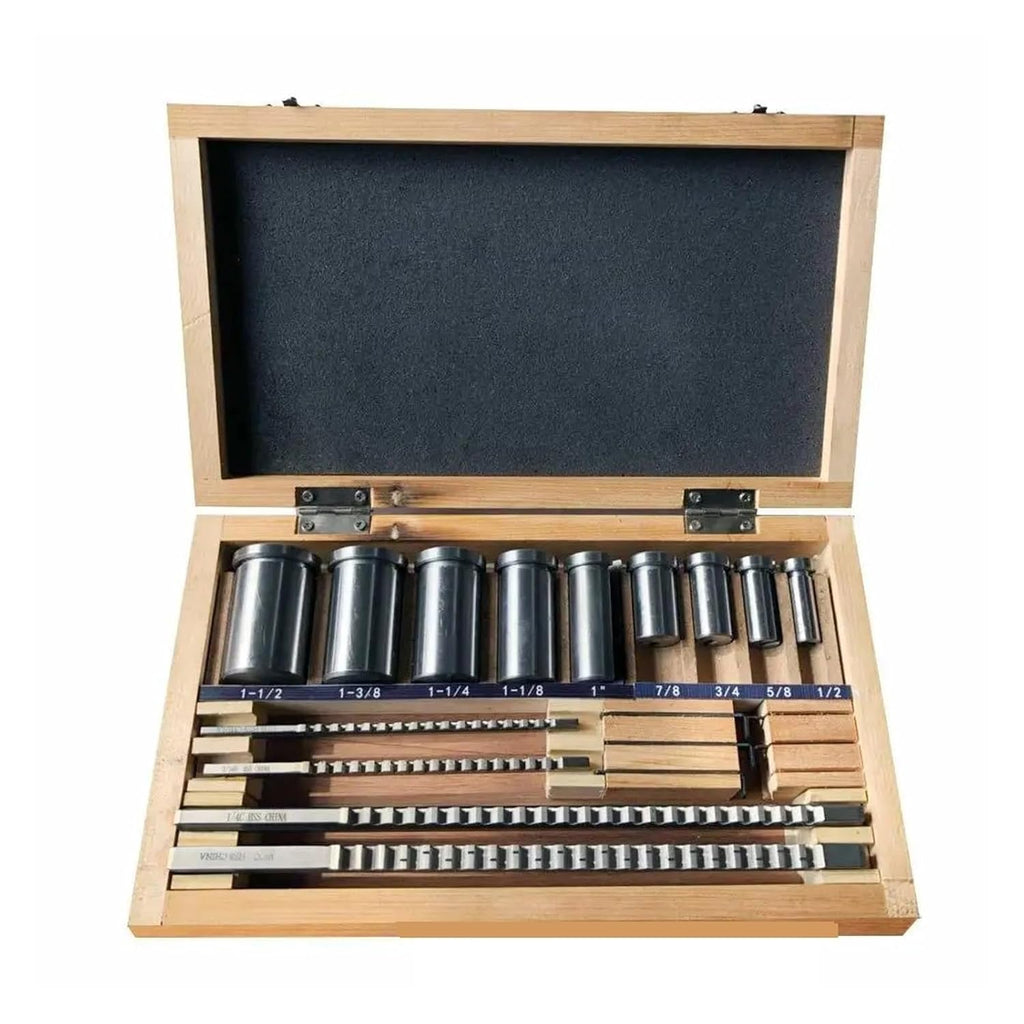 Inch Size HSS Keyway Broach Set 18pcs 4 Broaches 9 Collared Bushings 5 Shims Inch Industrial Tools for Metalworking, Lathe