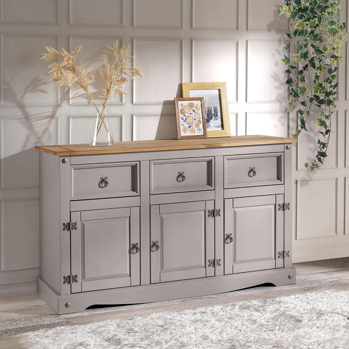 OS Home and Office Furniture Cottage Series Wood Buffet Sideboard in Corona Gray