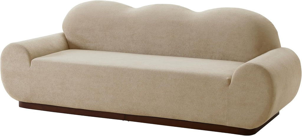 Christopher Knight Home Zera 88' Comfy Velvet Upholstered Cloud Couch, 3-Seater Sofa Couches, Low Profile Home Sofa Living Room with Round Arm, Sturdy Wooden Frame Lounge Chair Indoor, Camel Brown