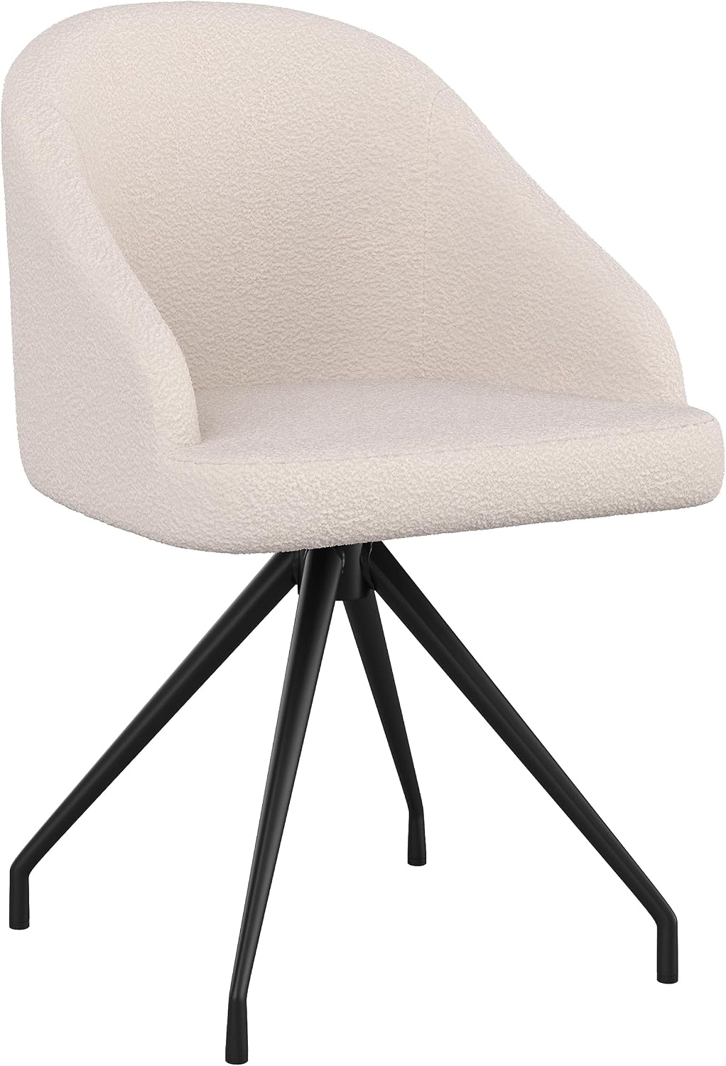 Martha Stewart Sora Stationary Swivel Task Chair with Sloped Arms for Home Office in White Boucle with Oil Rubbed Bronze Frame