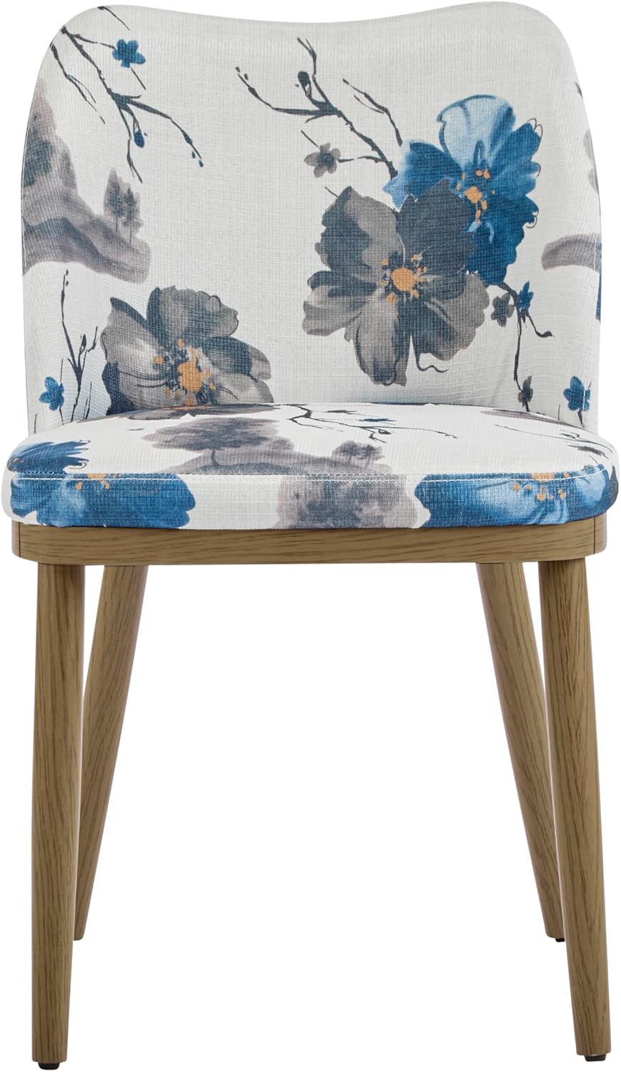 Christopher Knight Home Ringo Modern Fabric Upholstered Dining Chairs Set of 2, Wooden Dining Room Armless Chair, Curved Backrest Kitchen Side Chair, Brown+Blue+White