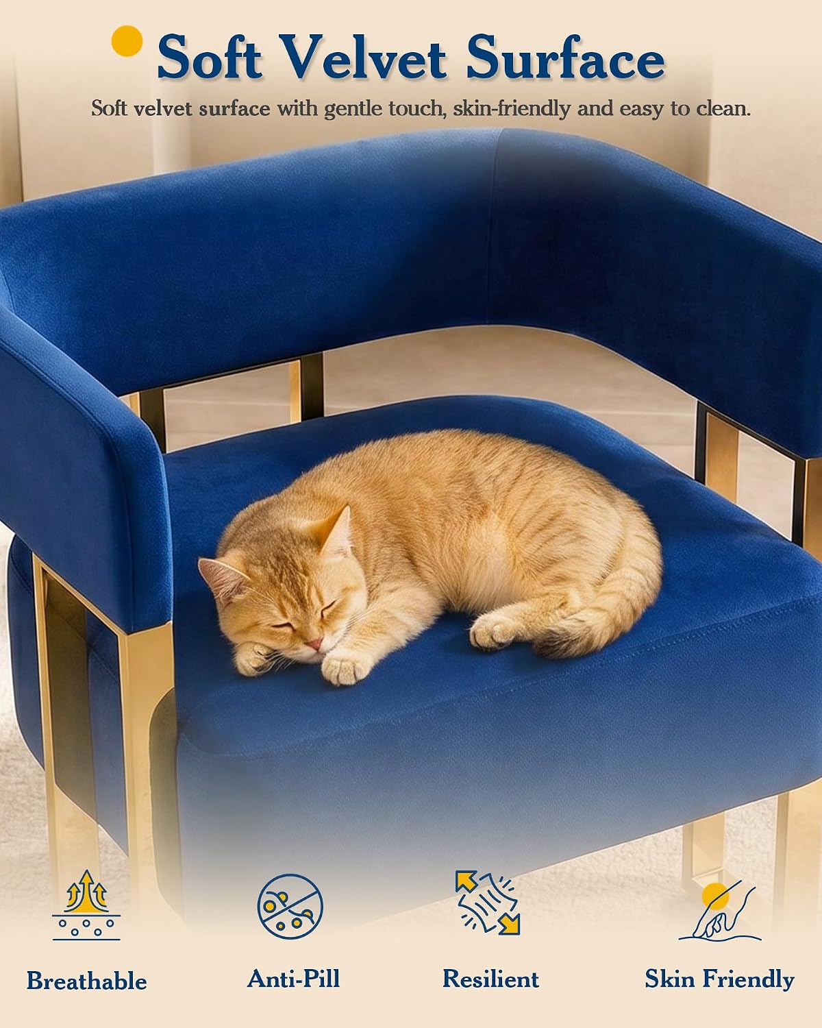 AODAILIHB Blue Modern Accent Chair, Velvet Barrel Chairs with Gold Metal Legs - Upholstered Armchairs for Living Room, Bedroom, Lounge & Waiting Room