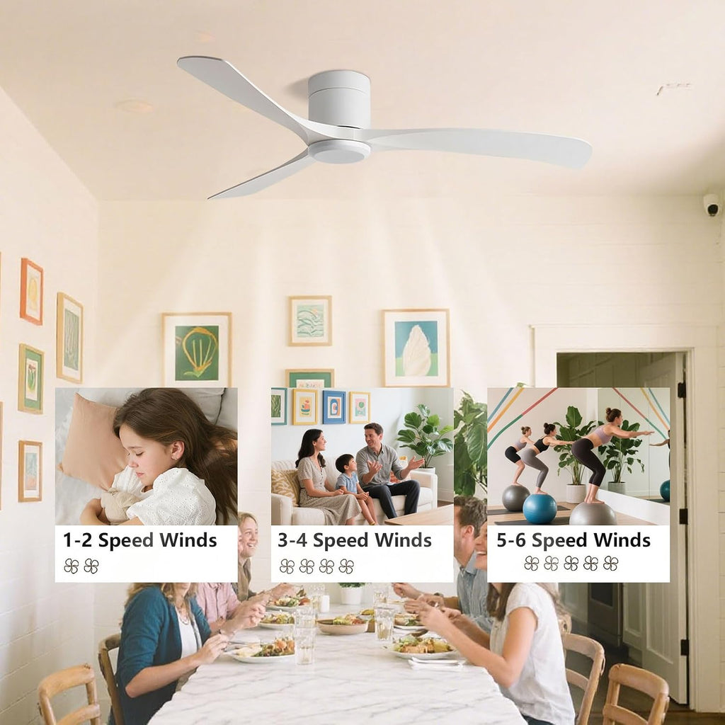 Flush Mount Ceiling Fan No Light Modern Quiet 46in Ceiling Fans with Remote Control 6 Speeds Low Profile Ceiling Fan Without Light 3 Blades for Bedroom Living Room Restaurant Patio Indoor