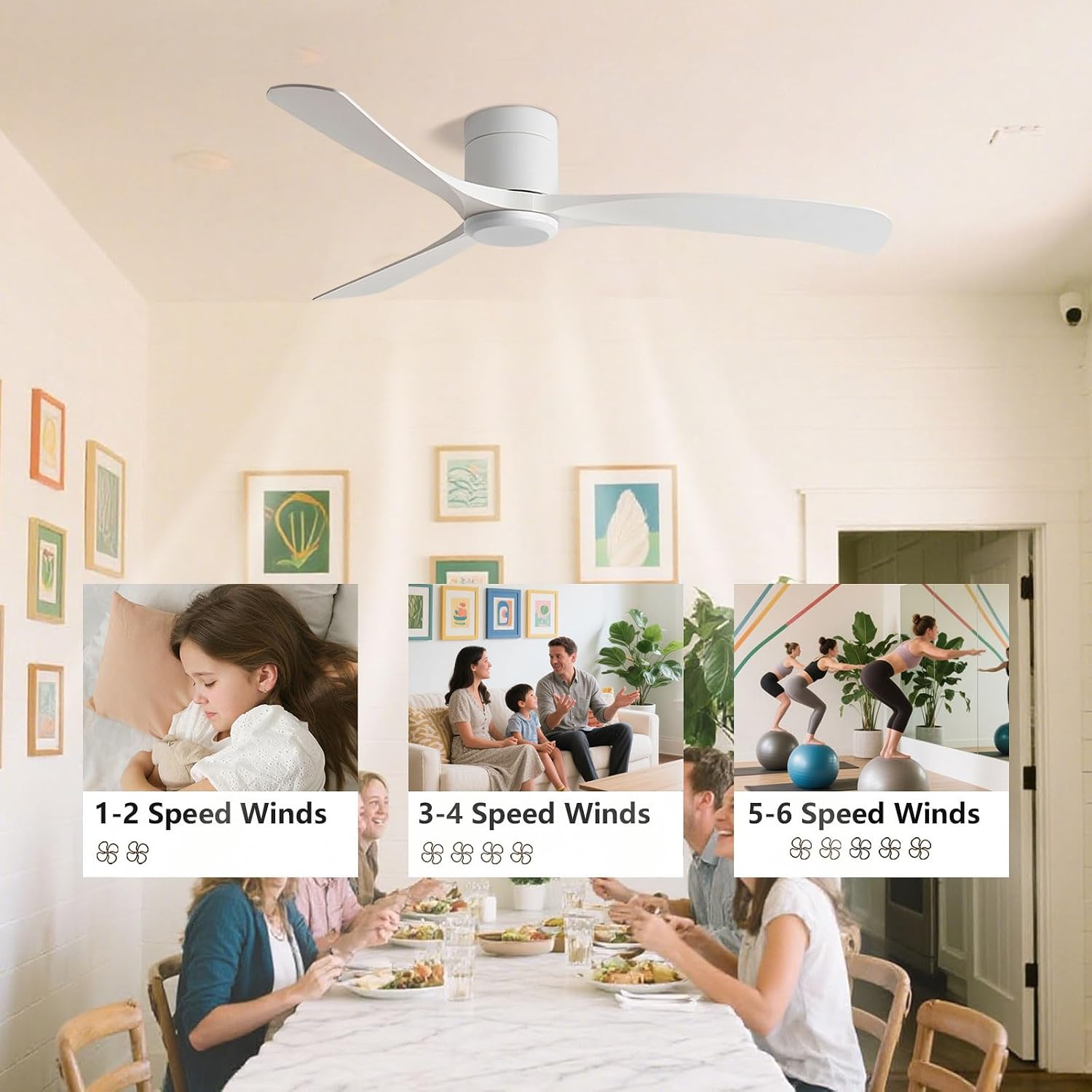 Flush Mount Ceiling Fan No Light Modern Quiet 46in Ceiling Fans with Remote Control 6 Speeds Low Profile Ceiling Fan Without Light 3 Blades for Bedroom Living Room Restaurant Patio Indoor