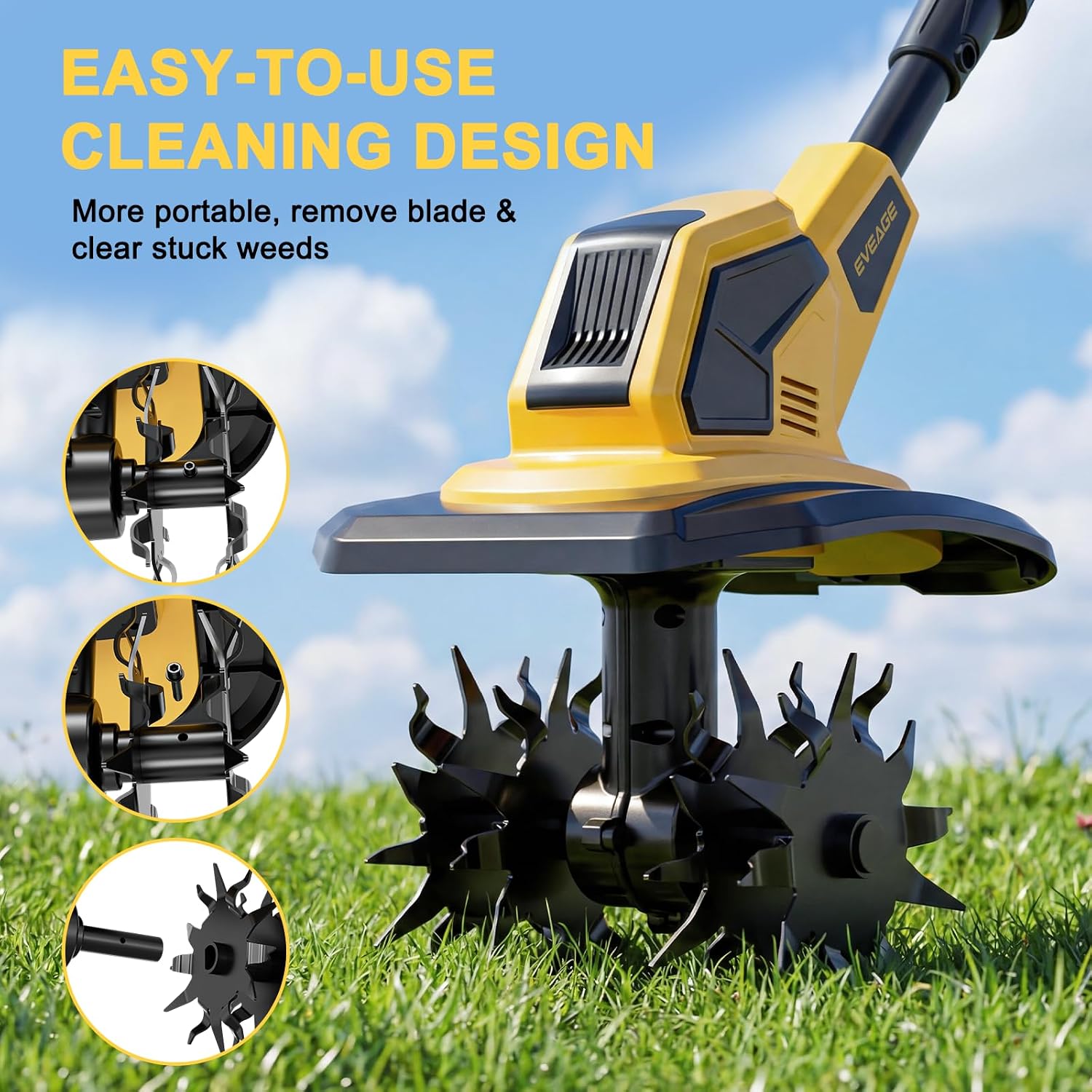 21V Cordless Tiller Cultivator, 2x4.0Ah Battery Powered Electric Garden Tiller, 360RPM Rototiller with 48 Steel Tines, 9.7' Width & 7' Depth, Lightweight Soil Tiller for Gardening