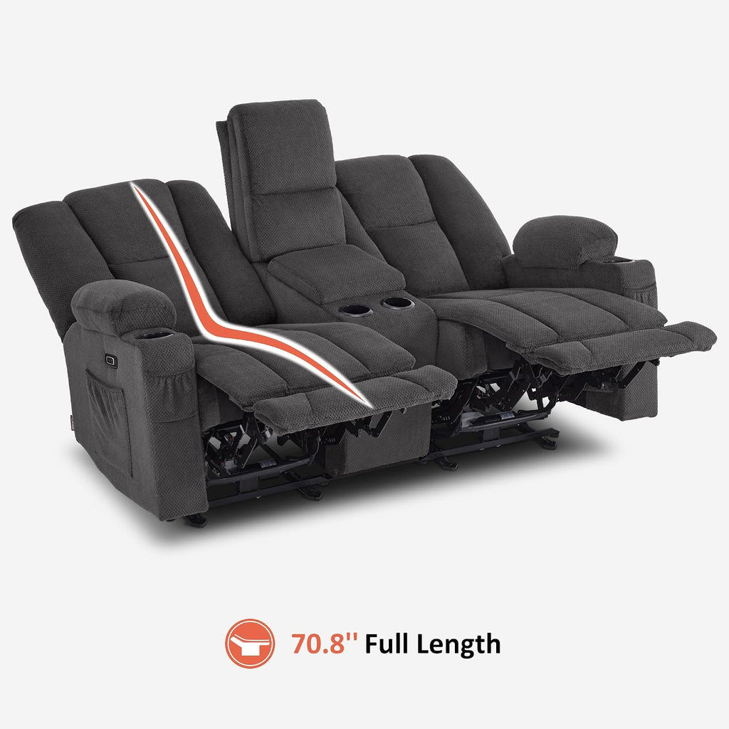 MCombo Zero Gravity Power Loveseat Sofa with Console, Heat and Massage, Reclining Loveseat for Living Room, Fabric 6035SET (Grey, Loveseat with Console)