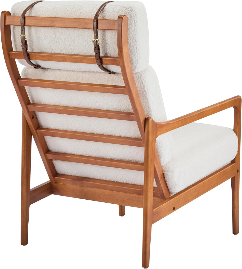 Christopher Knight Home Nadine Wooden Club Chair, Upholstered Accent Chair, Cushions Support Armchair, Comfy Lounge, Single Reading Sofa, Solid Wood Frame Armchair for Living Room Home, Ivory+Teak