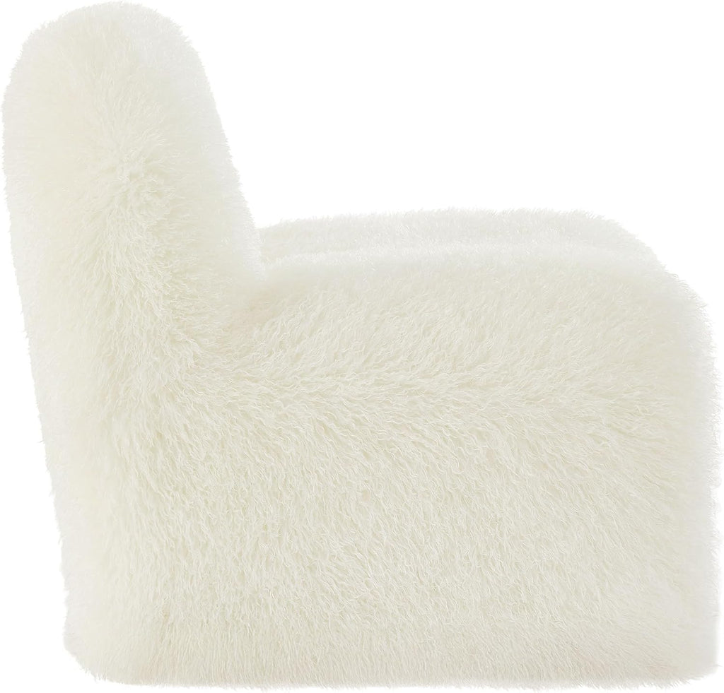 Modway Mina Faux Fur Accent Chair in White -,Furry Slipper Lounge Chair for Bedroom Or Living Room