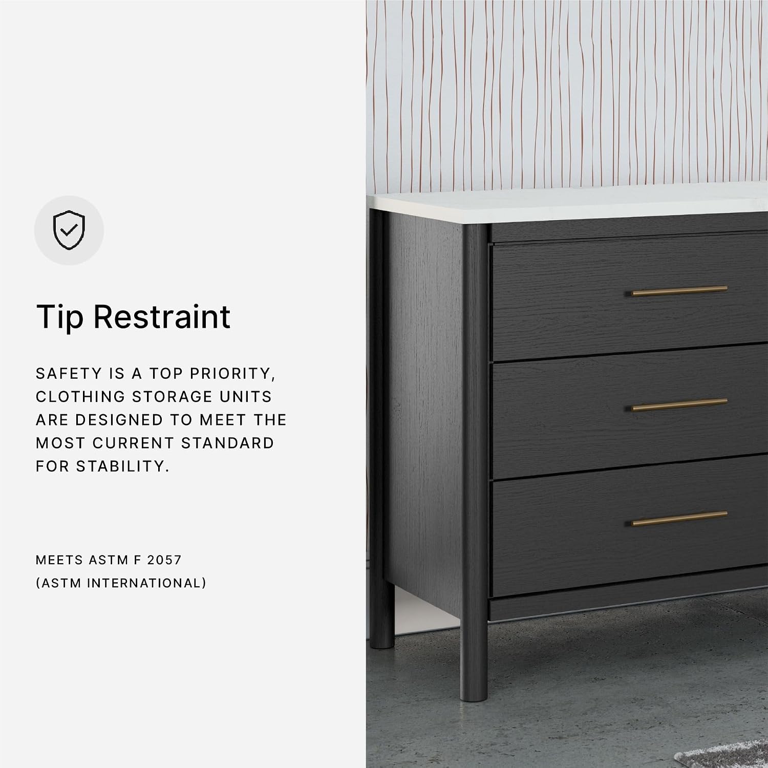 Signature Design by Ashley Cadmori 6 Drawer Dresser, Black Dresser for Bedroom, Matte Black & Replicated White Marble Top, 64' Wide, Engineered Wood Construction, Minor Assembly Required