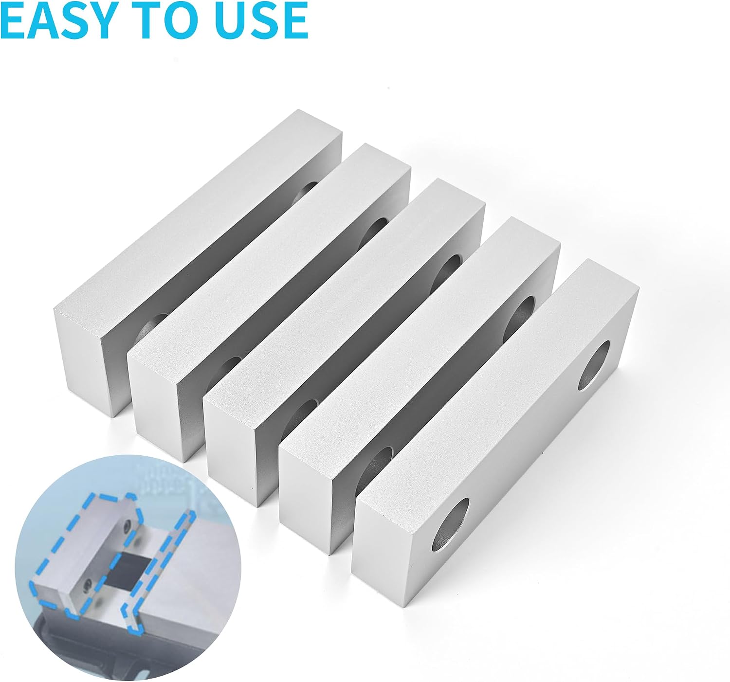 10 Sets(20Pcs) Aluminum Soft Jaws Set, 6 inch Vise Jaws 6' x 2' X 1',10Set Vise Soft Jaws Fit to 6' Kurt Vise Jaws,Silver