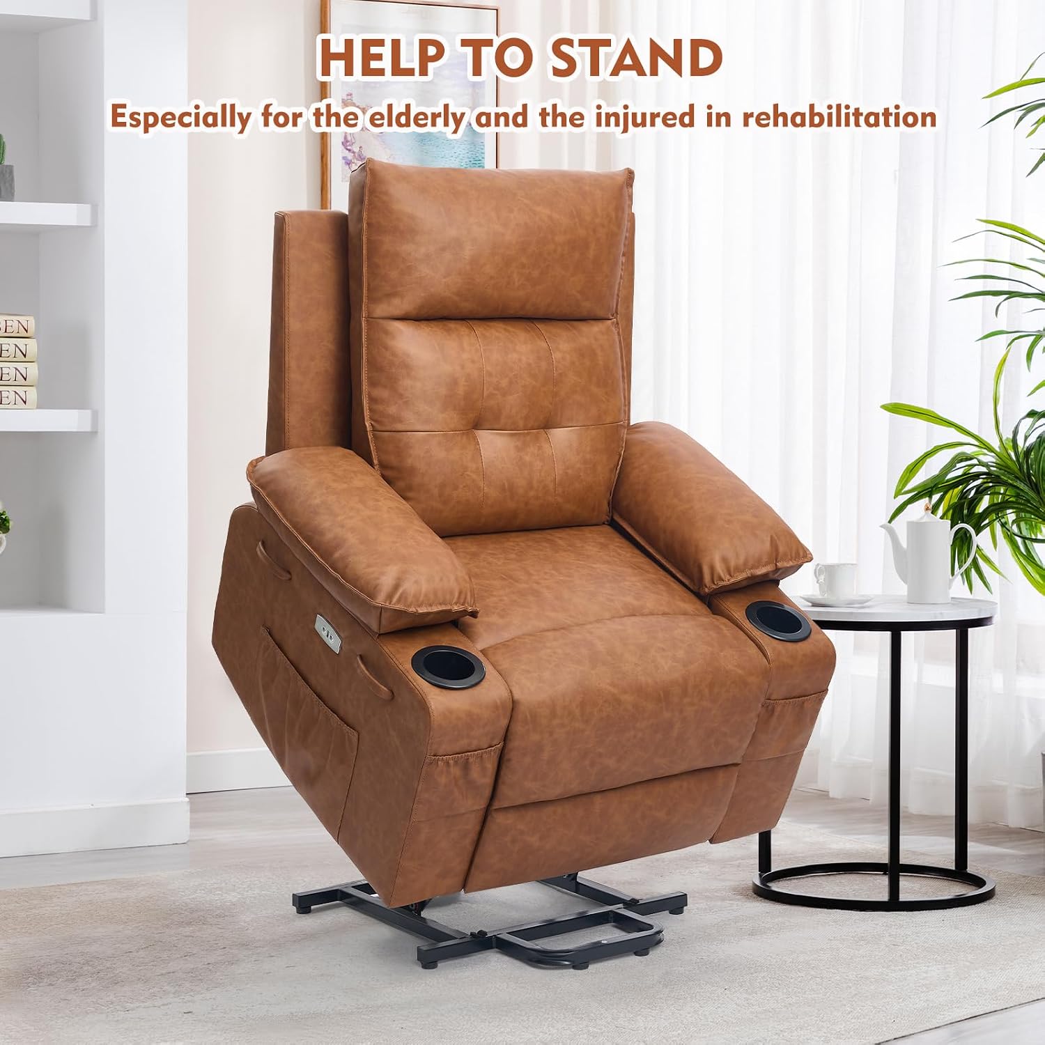 Polar Aurora Power Lift Chair for Elderly,Electric Recliner Chair with Vibrating Massage & Heating,Living Room Chair with Thickened armrest,USB Ports,2 Cup Holders