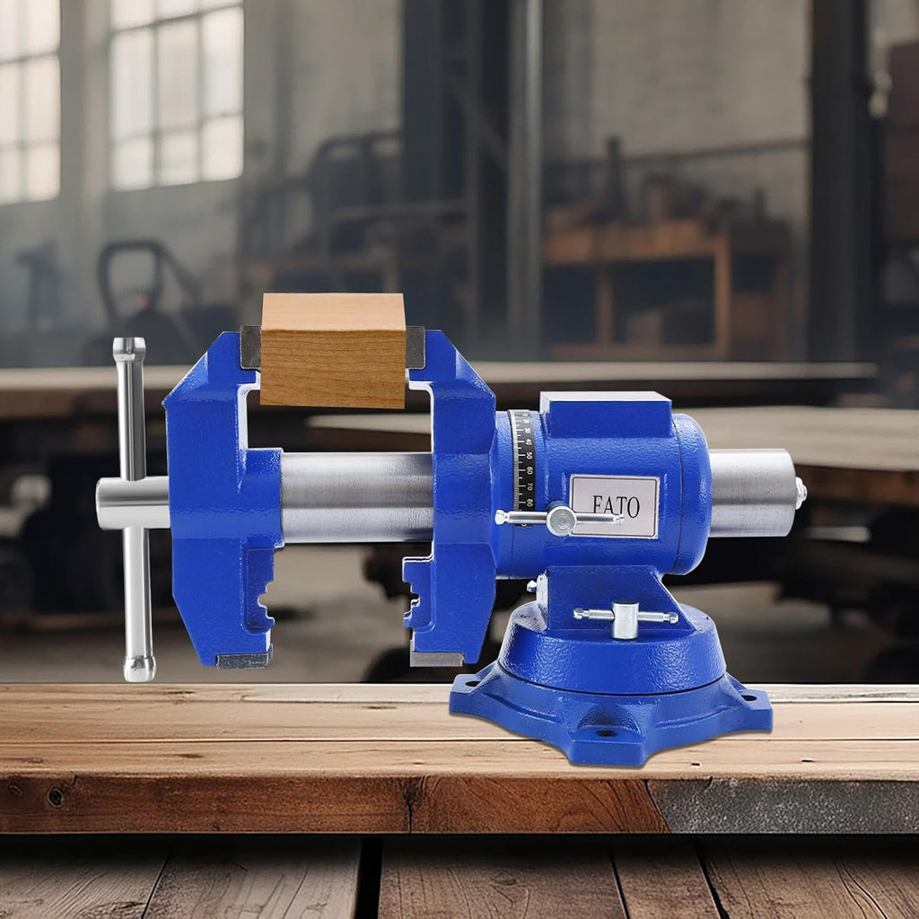 FATO 5 Inch Bench Vise Heavy Duty – Ductile Iron Workbench Vise with 360° Swivel Base & Anvil, 8800 Lbs Clamping Force, 4.92' Jaw Width, 3.94' Opening, for Woodworking, Metalworking, Garage DIY, Blue