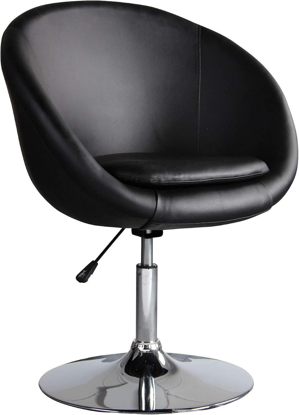 Manhattan Comfort Hopper Adjustable Swivel Accent Chair with 360° Turn, Upholstered Seat, Polished Chrome Base, Modern Bowl Design for Home Office and Living Room, Black