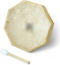 GMP Traditional Frame Drum/Bodhran with Handle | Natural Goatskin Head, Comes with Wood and Leather Mallet (18' Octagon)