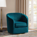 HULALA HOME Swivel Accent Chair with Gold Metal Base, Contemporary Velvet Curved Swivel Barrel Chair, Upholstered Club Armchair, Leisure Single Sofa for Living Room, Nursery, Bedroom(Teal)