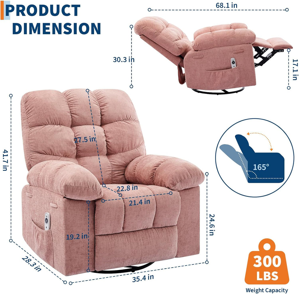 Garvee Rocking Recliner Chairs,Massage Recliner Chair with Vibration Massage and Heat,360° Swivel Rocking Recliner Chair with Side Pockets Cup Holders,for Living Room,Bedroom,Home Theater