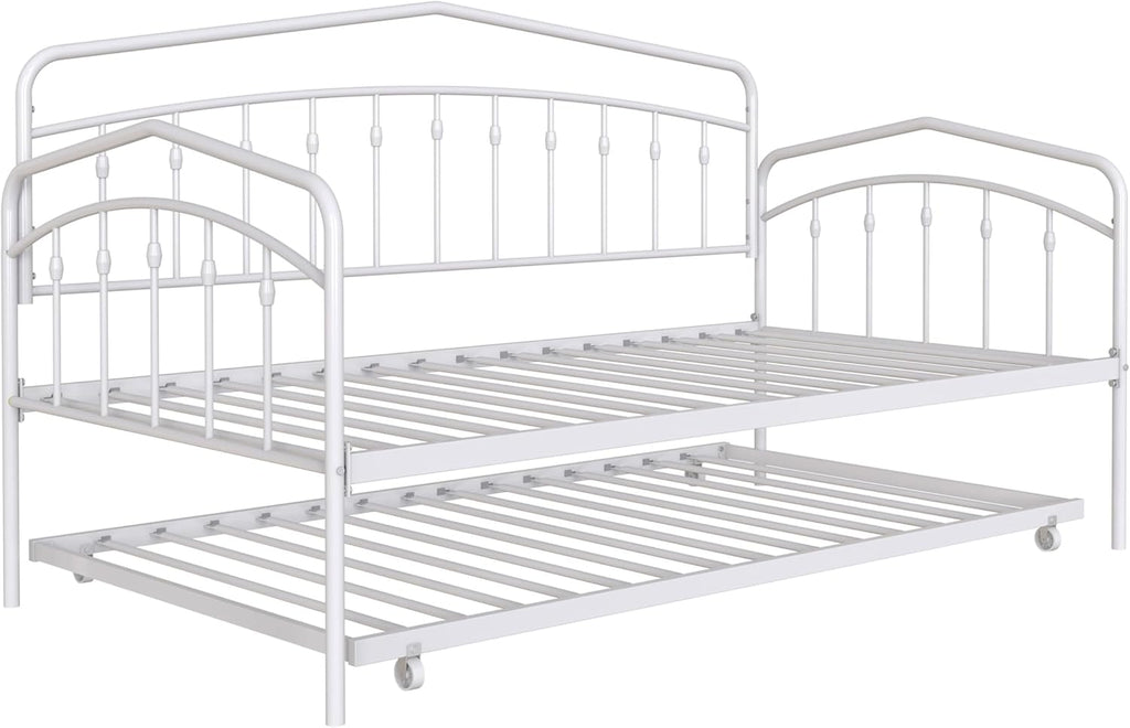 Christopher Knight Home Fox Twin Daybed with Trundle, Metal Sofa Bed Set, Rollaway Daybed Couch Bed Frame for Bedroom Living Room Guest Room, Elegant and Simple Style, Anti-Noise, Easy Assembly, White